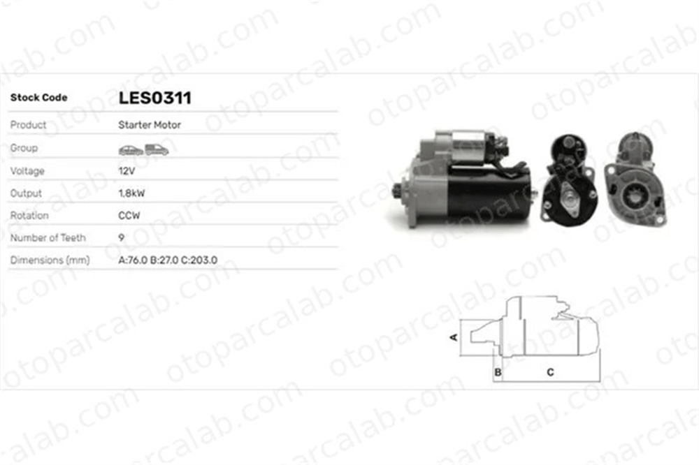 LUCAS ELEKTRIK LES0311 Marş Dinamosu VW GOLF III VENTO 441040092206 6U0911023A