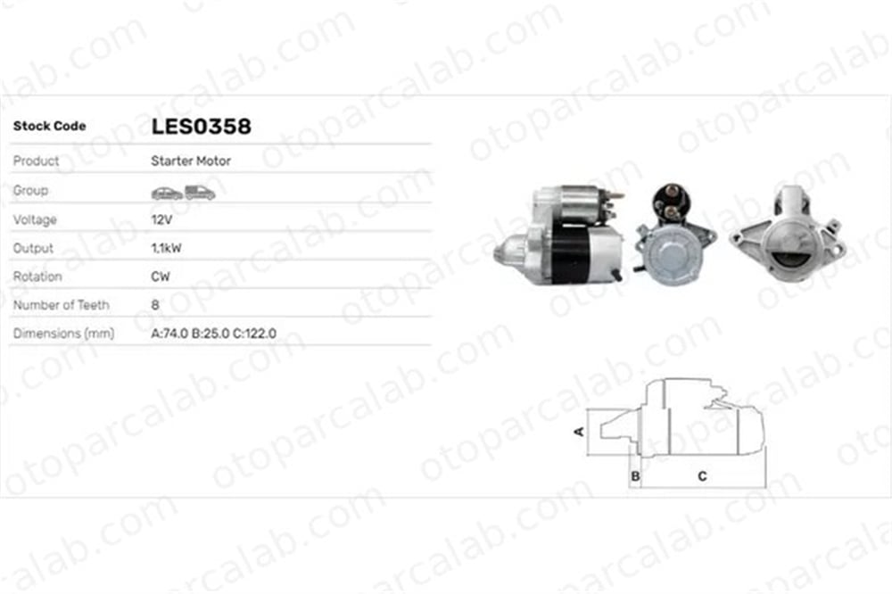 LUCAS ELEKTRIK LES0358 Marş Dinamosu TOYOTA AYGO CITROËN C1 1612092980 5802AL