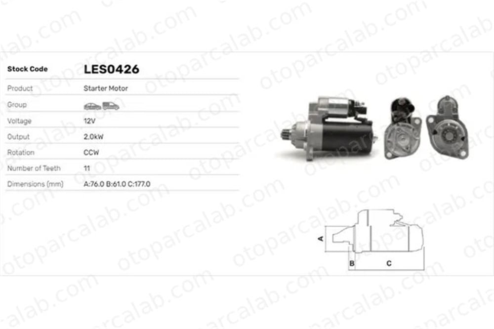 LUCAS ELEKTRIK LES0426 Marş Dinamosu VW TRANSPORTER T5 Minibüs/Otobüs SEAT LEON 2M911024 02M911024
