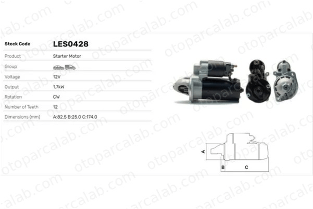 LUCAS ELEKTRIK LES0428 Marş Dinamosu MERCEDES-BENZ SPRINTER 3,5-t Platform şasi C-SERISI T-Model 61512501 0061512501