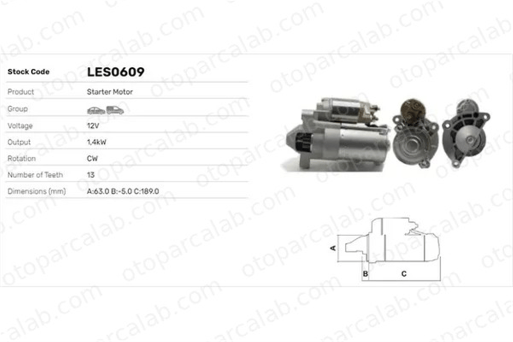 LUCAS ELEKTRIK LES0609 Marş Dinamosu CITROËN JUMPY Panelvan/Van PEUGEOT EXPERT Panelvan/Van 5802FJ 5802FK