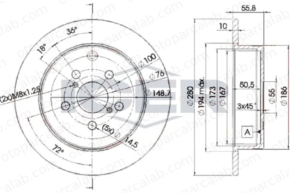 MAHER 03625 Fren Disk Ayna Arka Sağ ve Sol TOYOTA AVENSIS AVENSIS Sedan 4243105030