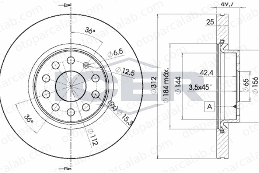 MAHER 03643 Fren Disk Ayna Ön Sağ ve Sol SEAT LEON VW GOLF VII 1K0615301AA JZW615301H