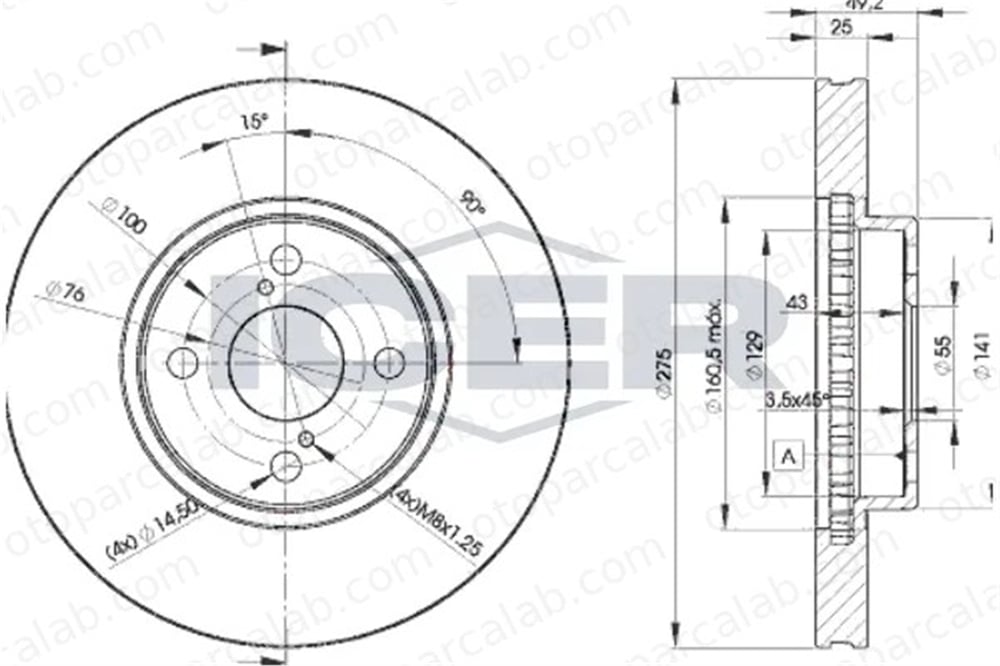 MAHER 03670 Fren Disk Ayna Ön Sağ ve Sol TOYOTA COROLLA COROLLA Sedan 4351202080 4351202081