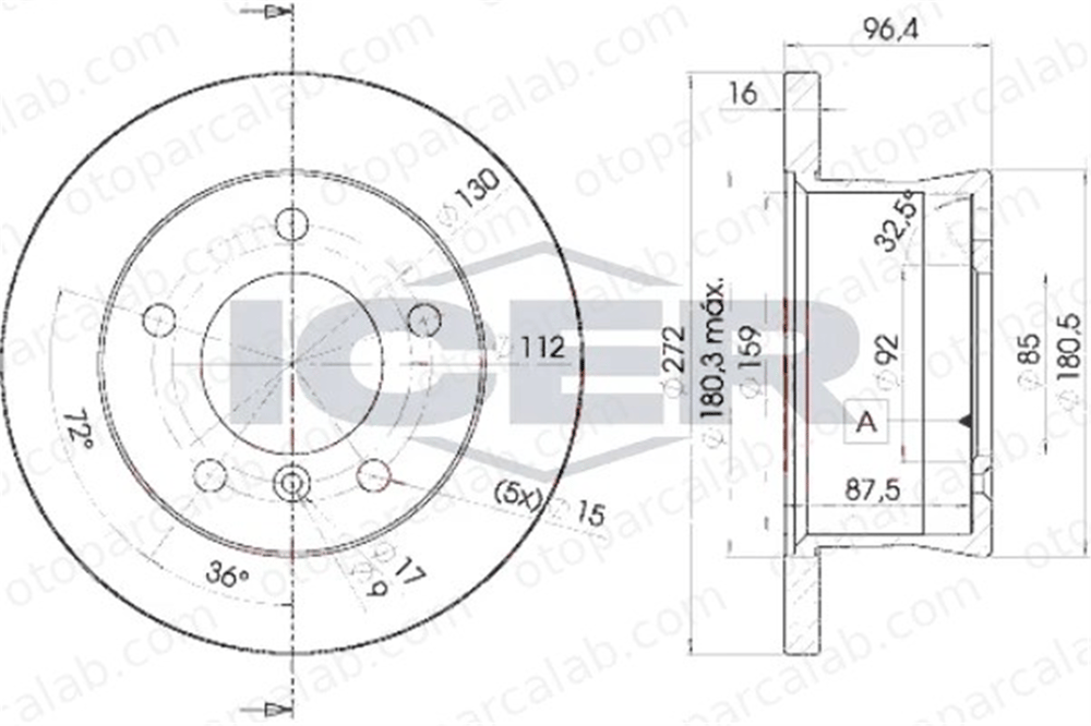 MAHER 03722 Fren Disk Ayna Arka Sağ ve Sol MERCEDES-BENZ G-SERISI PUCH G-MODELL 2D0615601A 5104562AA