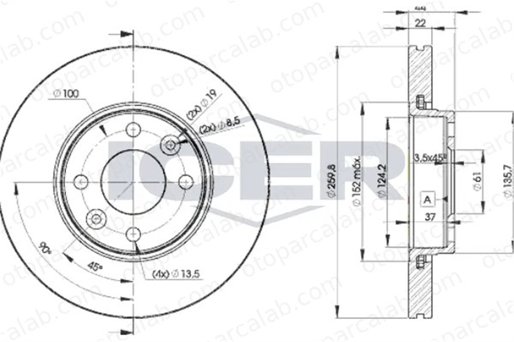 MAHER 03730 Fren Disk Ayna Ön Sağ ve Sol RENAULT CLIO III MODUS / GRAND MODUS 7701207795 7701207795SK1