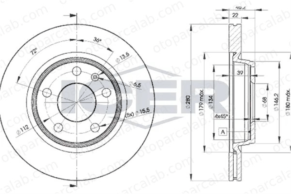 MAHER 03733 Fren Disk Ayna Ön Sağ ve Sol SEAT EXEO AUDI A4 B6 8E0615301B 8E0615301D