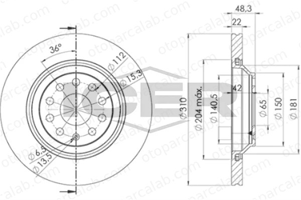 MAHER 03738 Fren Disk Ayna Arka Sağ ve Sol AUDI A3 Sportback A3 Limousine 1K0615601N 5Q0615601E
