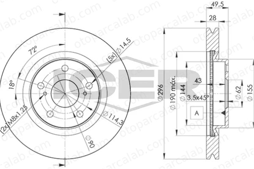 MAHER 03758 Fren Disk Ayna Ön Sağ ve Sol TOYOTA CAMRY Sedan RAV 4 IV 4351242050 4351202250