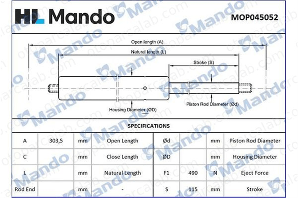 MANDO MOP045052 Bagaj Amortisörü Sağ veya Sol AUDI 80 B2 Sedan 90 B2 MOP045052 811827552A