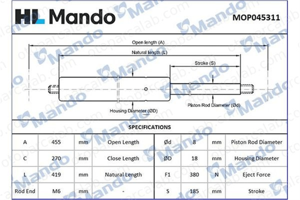 MANDO MOP045311 Bagaj Amortisörü Sağ veya Sol FIAT PUNTO PUNTO Kasa/eğik arka MOP045311 46524678