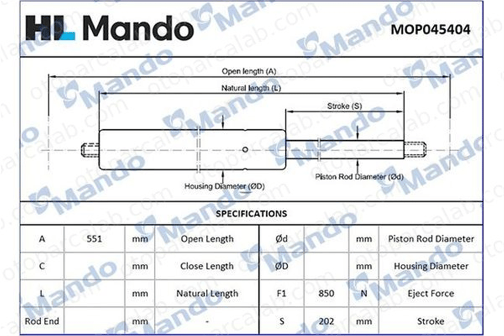 MANDO MOP045404 Bagaj Amortisörü Sağ veya Sol FORD TRANSIT Minibüs/Otobüs TRANSIT Panelvan/Van MOP045404 6142657