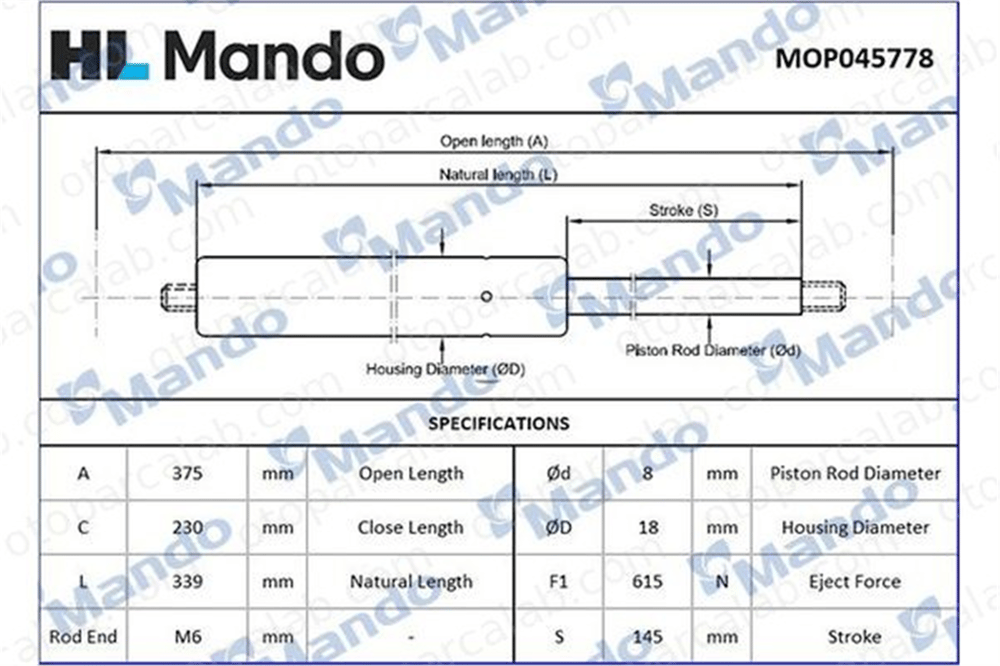 MANDO MOP045778 Bagaj Amortisörü Sağ veya Sol PEUGEOT 407 SW MOP045778 8731J6