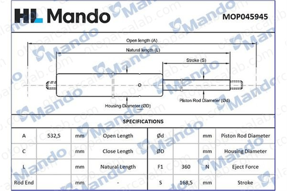 MANDO MOP045945 Bagaj Amortisörü Sağ veya Sol SMART FORFOUR 4547400145 A4547400145