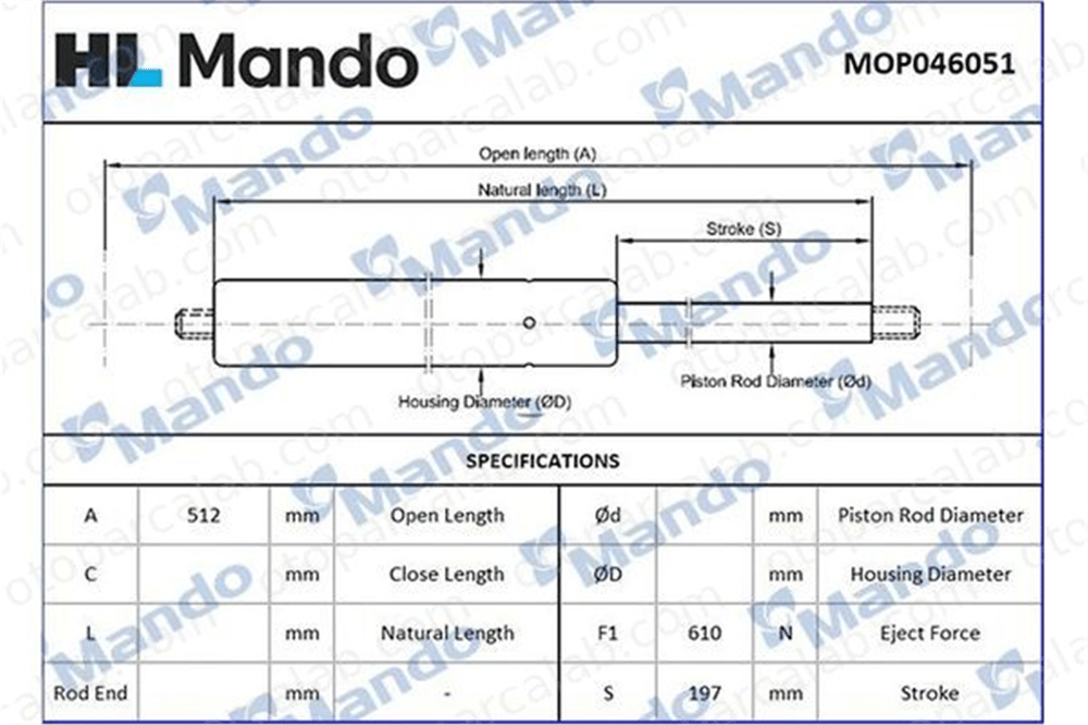 MANDO MOP046051 Bagaj Amortisörü Sağ veya Sol VW TRANSPORTER T3 Minibüs/Otobüs TRANSPORTER T3 Panelvan/Van MOP046051 251829331