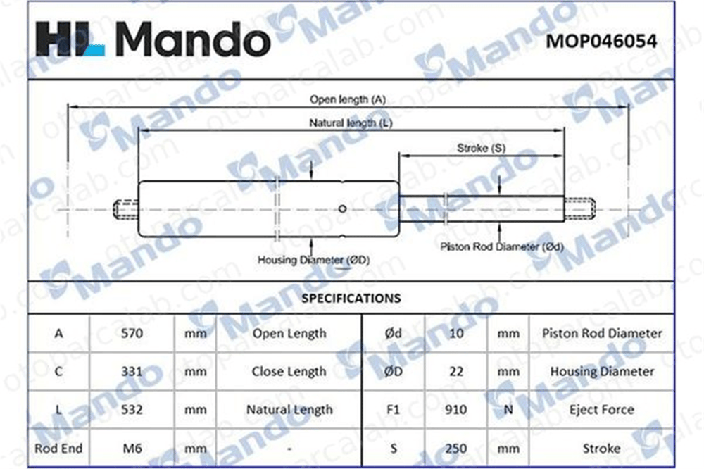 MANDO MOP046054 Bagaj Amortisörü Sağ veya Sol VW TRANSPORTER T4 Minibüs/Otobüs TRANSPORTER T4 Panelvan/Van MOP046054 701829331H