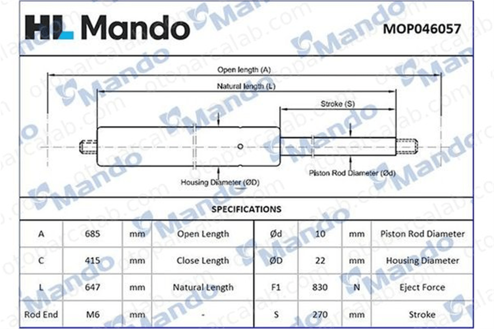 MANDO MOP046057 Bagaj Amortisörü Sağ veya Sol VW TRANSPORTER T4 Panelvan/Van TRANSPORTER T4 Minibüs/Otobüs MOP046057 701829331
