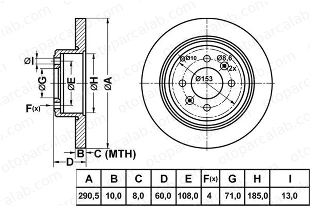 MGA 50154 Fren Disk Ayna Arka Sağ ve Sol PEUGEOT 406 Break 406 4246T6 4246L7