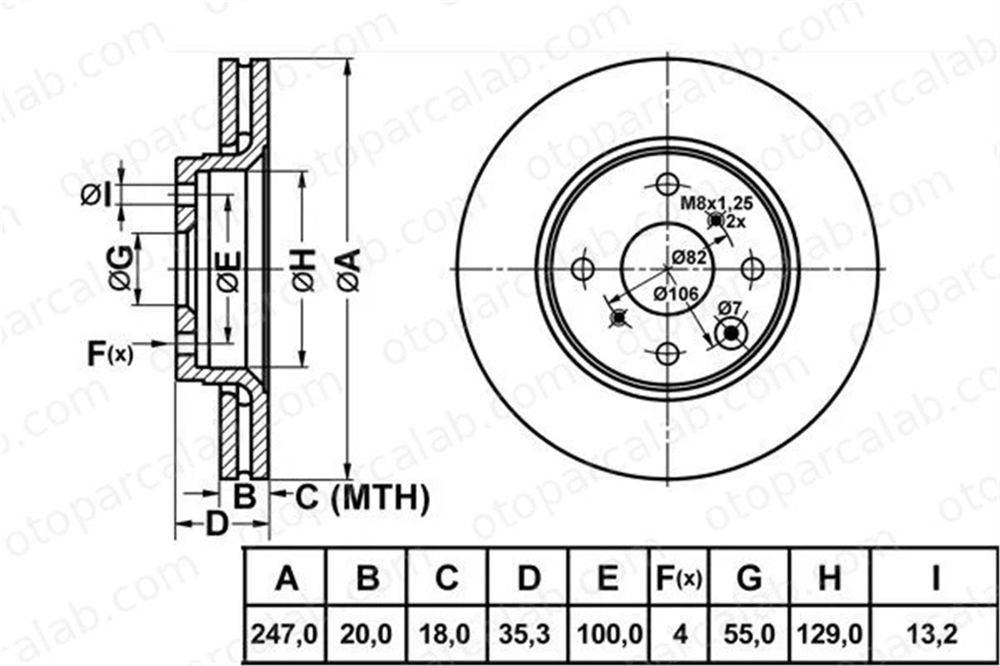MGA 50159 Fren Disk Ayna Ön Sağ ve Sol TOYOTA AYGO CITROËN C1 II 424994 LK3501124