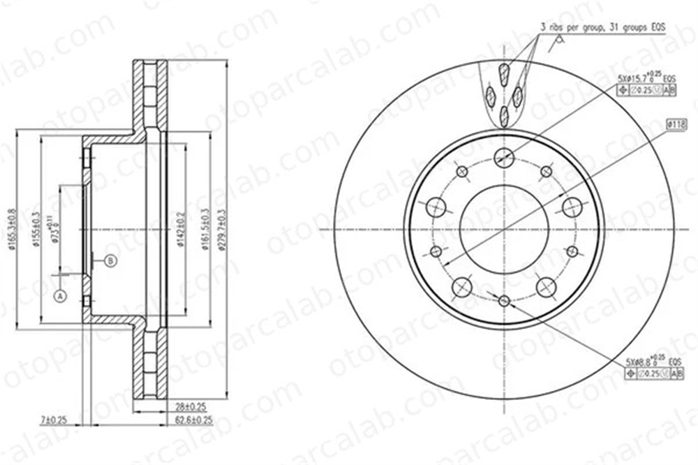 MGA 50428 Fren Disk Ayna Ön Sağ ve Sol FIAT DUCATO Panelvan/Van CITROËN JUMPER Panelvan/Van 51740246 1607872180