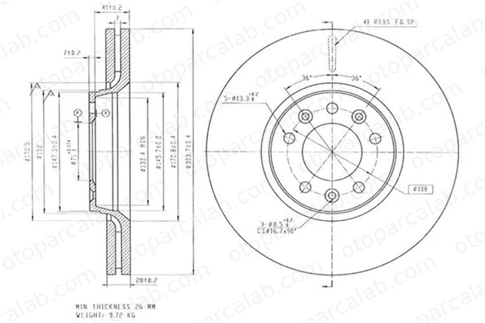 MGA 50477 Fren Disk Ayna Ön Sağ ve Sol CITROËN C5 III C5 III Break 4249K0 1611841980