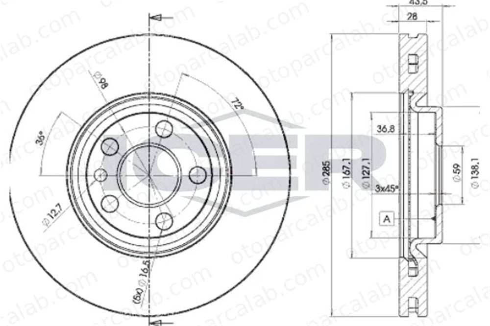 MGA 50688 Fren Disk Ayna Ön Sağ ve Sol CITROËN C8 FIAT ULYSSE 4246P2 1325772080