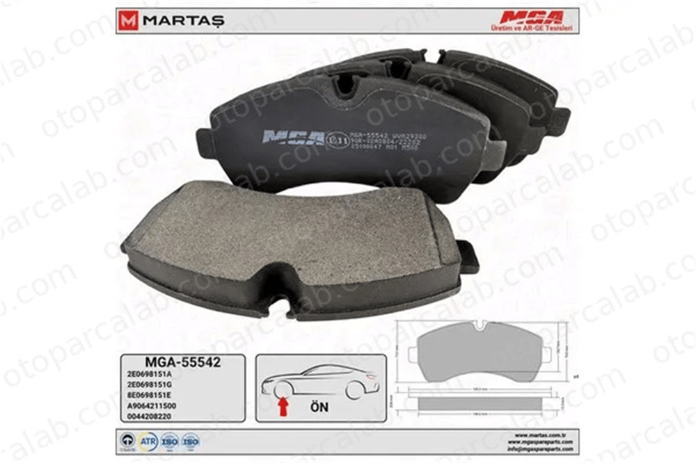 MGA 55542 Fren Disk Balata Ön MERCEDES-BENZ SPRINTER 5-t Platform şasi SPRINTER 5-t Panelvan/Van 2E0698151A A9064211500