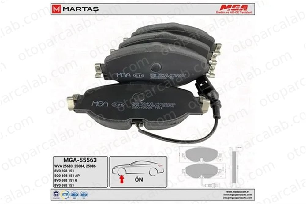 MGA 55563 Fren Disk Balata Ön AUDI A3 Limousine A3 Sportback 8V0698151 5Q0698151AF