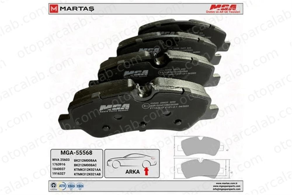 MGA 55568 Fren Disk Balata Arka FORD TRANSIT V363 Panelvan/Van TRANSIT V363 Platform şasi BK212M008AA 3H17D03