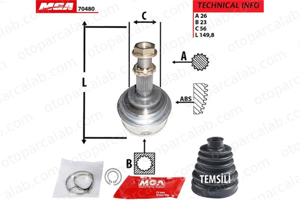 MGA 70480 Aks Kafası Ön Dış Sağ veya Sol TOYOTA COROLLA Compact COROLLA 4341012131 4341012260