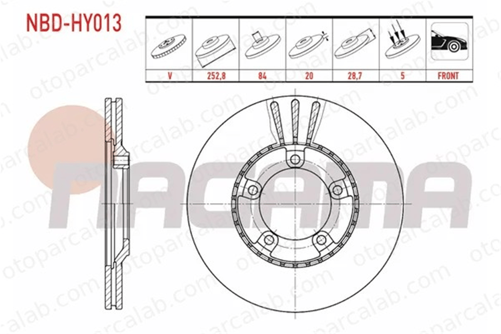 NAGAMA NBD-HY013 Fren Disk Ayna Ön Sağ ve Sol HYUNDAI H100 Minibüs/Otobüs H100 Panelvan/Van 5812944010
