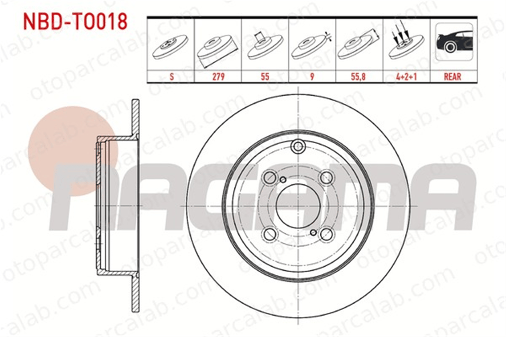 NAGAMA NBD-TO018 Fren Disk Ayna Arka Sağ ve Sol TOYOTA AURIS COROLLA Sedan 42431 4243112260