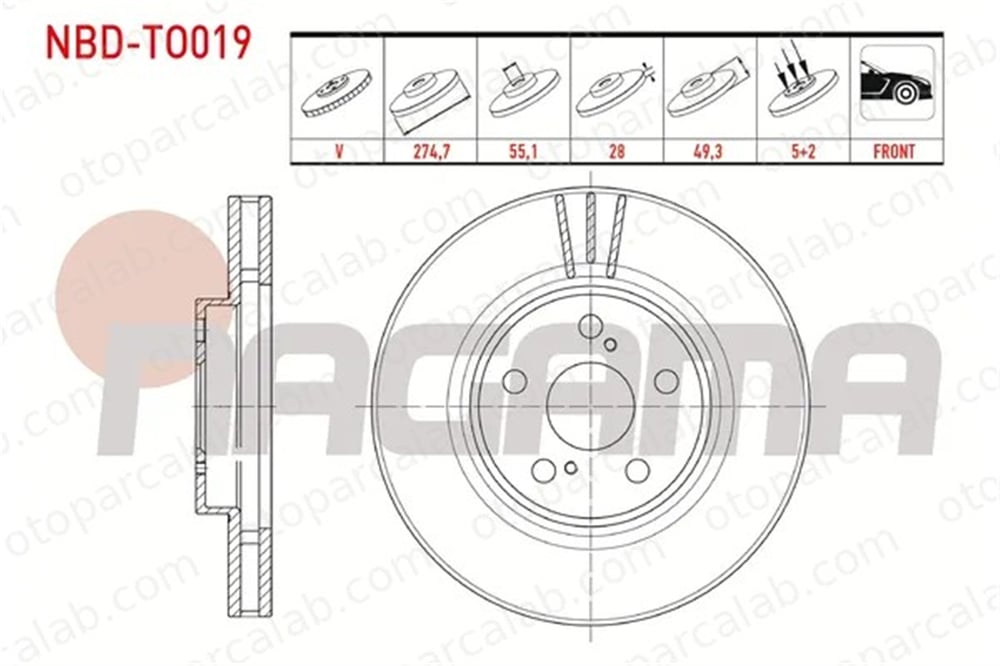 NAGAMA NBD-TO019 Fren Disk Ayna Ön Sağ ve Sol TOYOTA AVENSIS AVENSIS Liftback 4351220380 4351220360