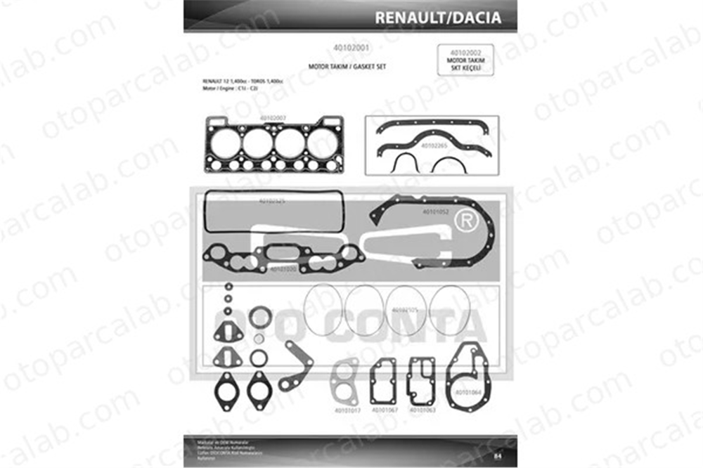 OTOCONTA 40102000 Takım Conta RENAULT TRAFIC Panelvan/Van 18 7701460626