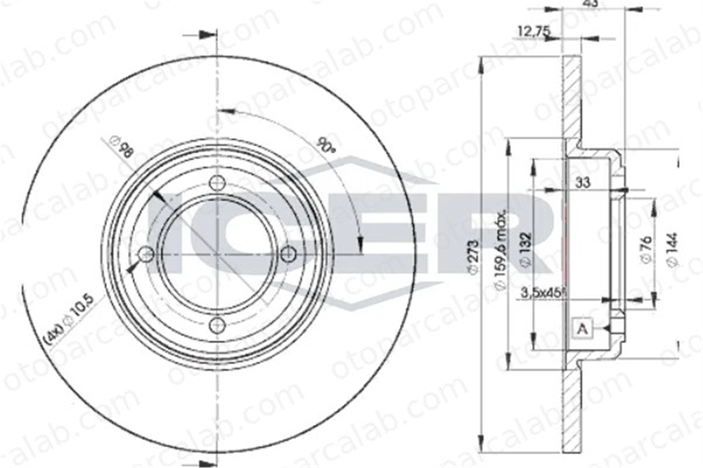 PSA ORJINAL 4246.B2 Fren Disk Ayna Ön Sağ ve Sol PEUGEOT 505 505 Break 4246B2 424642