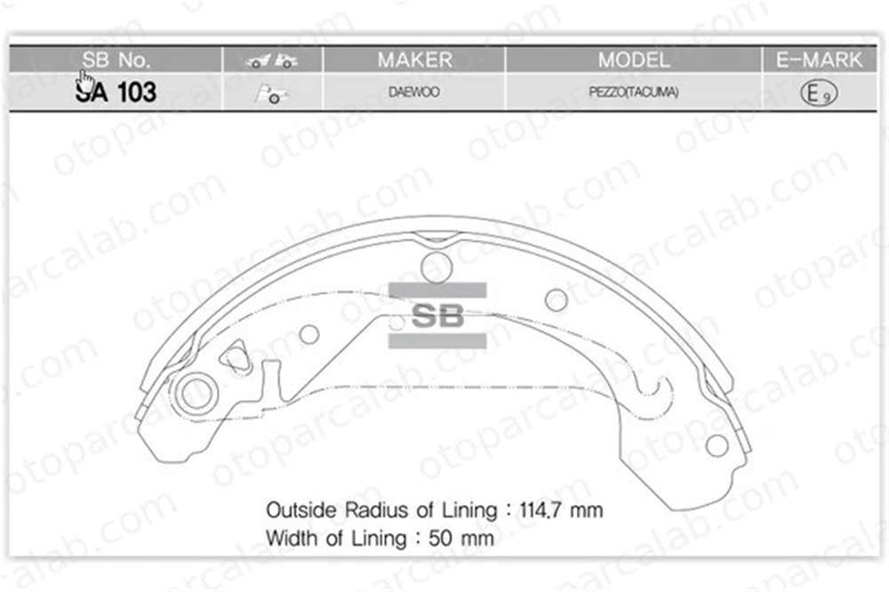 SANGSIN SA103 Fren Pabuçlu Balata Arka DAEWOO REZZO CHEVROLET REZZO MPV 96349066 96298281