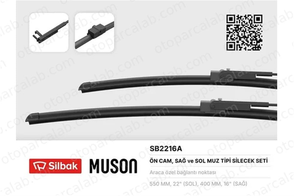 SILBAK SB2216A Silecek Süpürgesi Ön Muz Tip 550/400 mm - 22/16 inç BMW 1 MERCEDES-BENZ S-SERISI 50500301 50516364