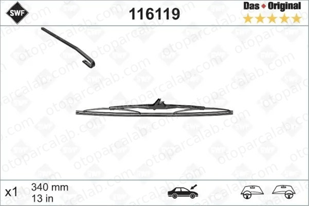 SWF 116119 Silecek Süpürgesi Arka 340 mm - 13 inç VW GOLF IV AUDI A4 B7 Avant 1J6955427 6426CN