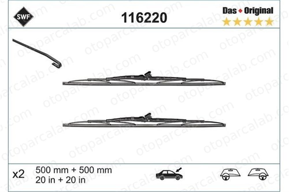 SWF 116220 Silecek Süpürgesi Ön 500/500 mm - 20/20 inç BMW 3 RENAULT 21 Sedan BMP5102 1392219