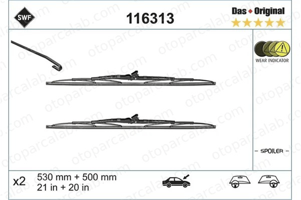 SWF 116313 Silecek Süpürgesi Ön 530/500 mm - 21/20 inç VOLVO V40 Station wagon BMW 3 61619069197 1392219