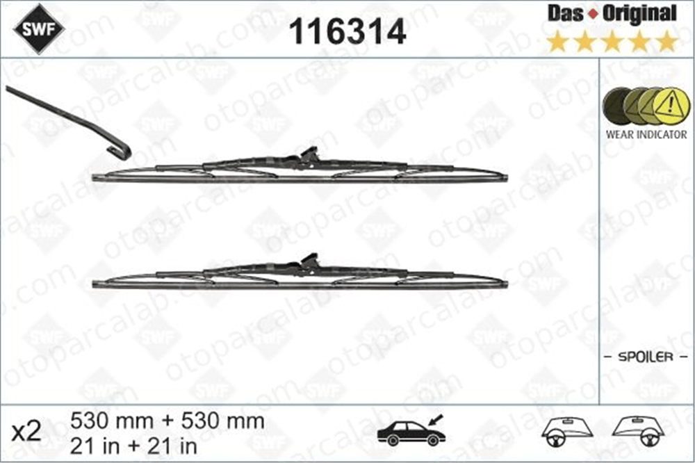 SWF 116314 Silecek Süpürgesi Ön 530/530 mm - 21/21 inç AUDI 100 C3 Avant 100 C3 Sedan 357998003 701998001