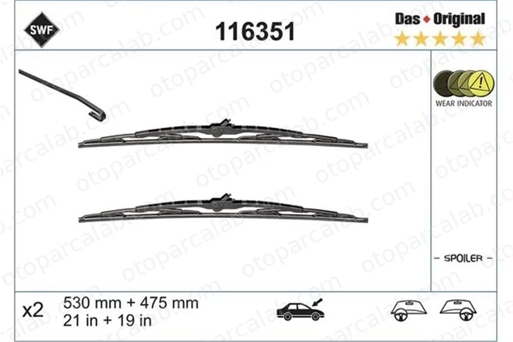 SWF 116351 Silecek Süpürgesi Ön 530/475 mm - 21/19 inç VW BORA I GOLF IV 116351 1J0998003