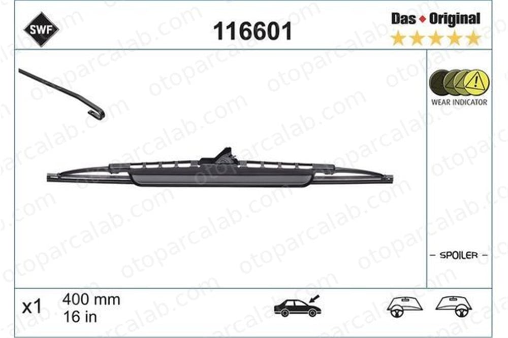 SWF 116601 Silecek Süpürgesi Ön 400 mm - 16 inç VW GOLF II VOLVO 240 SWF116601