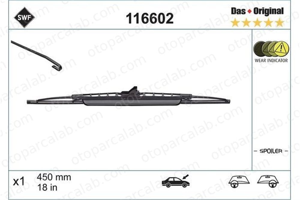 SWF 116602 Silecek Süpürgesi Ön 450 mm - 18 inç ALFA ROMEO 33 PEUGEOT 205 II 61619069195