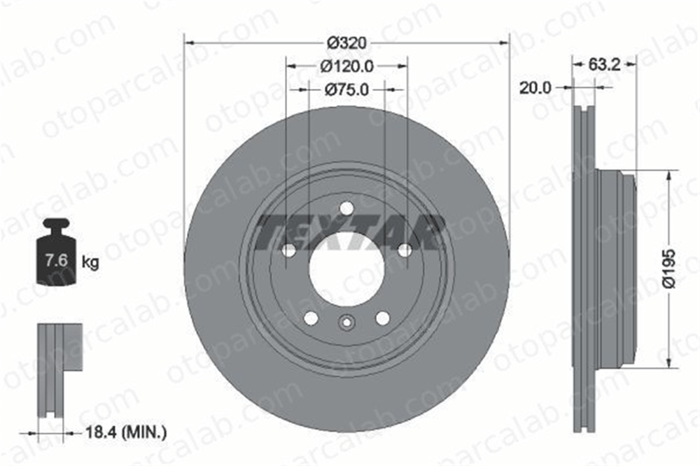 TEXTAR 92122703 Fren Disk Ayna Arka Sağ ve Sol BMW 5 5 Touring 34216772085 34216753215