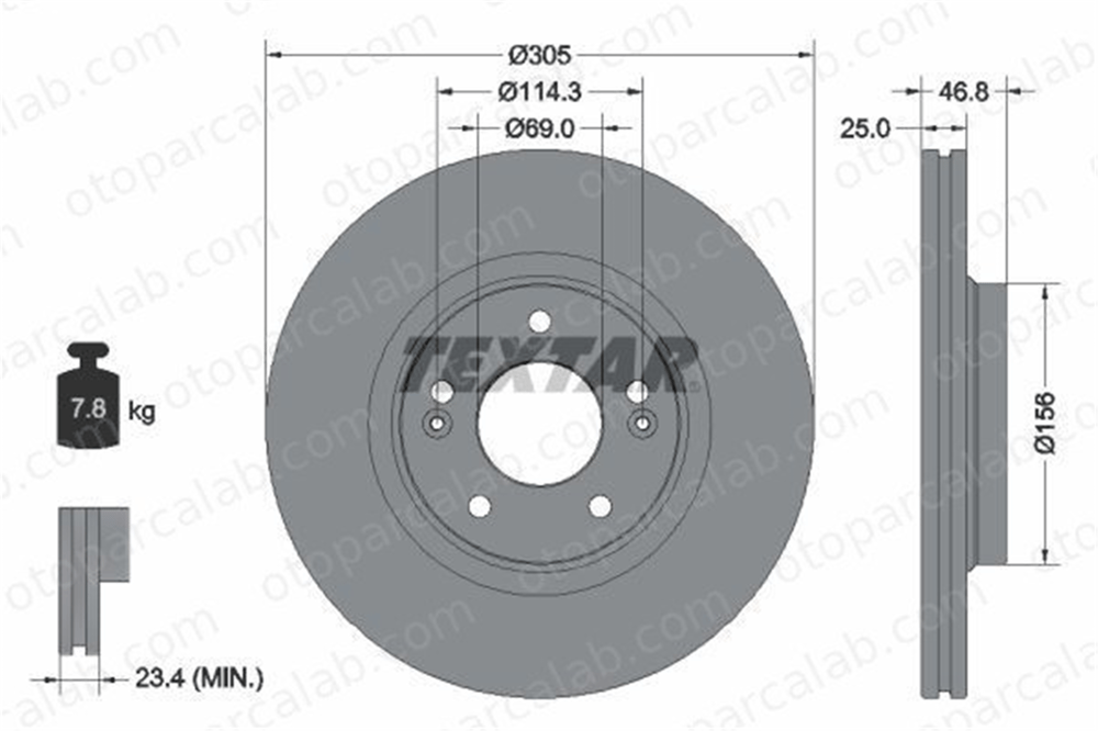 TEXTAR 92292205 Fren Disk Ayna Ön Sağ ve Sol HYUNDAI TUCSON KIA SPORTAGE IV 51712C2000 51712C1000