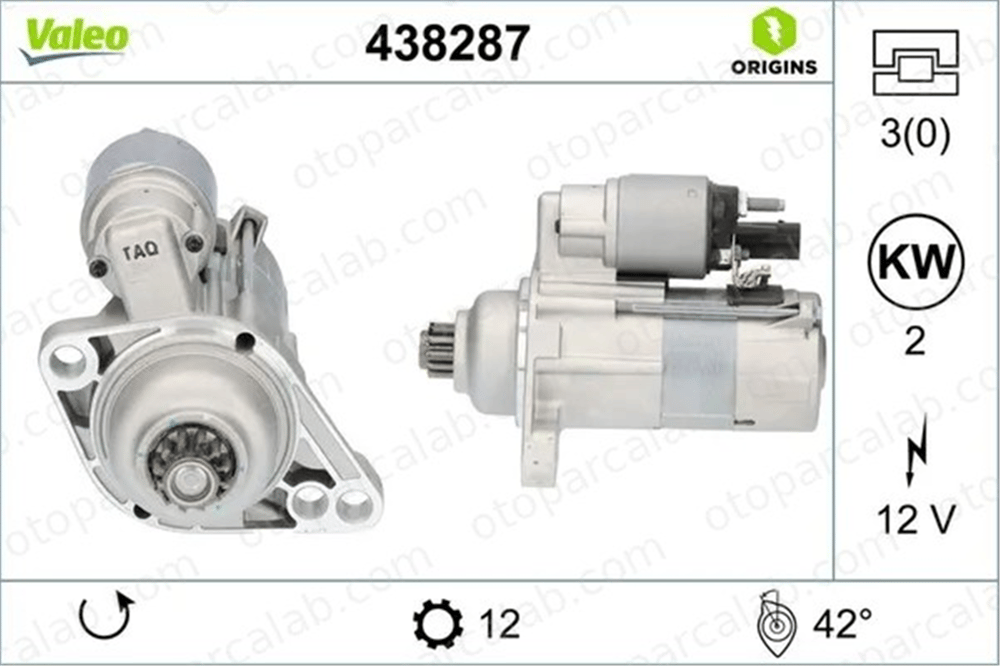 VALEO 438287 Marş Dinamosu VW GOLF VII Variant TRANSPORTER T6 / CARAVELLE T6 Minibüs/Otobüs 2Z911024D 02Z911024D