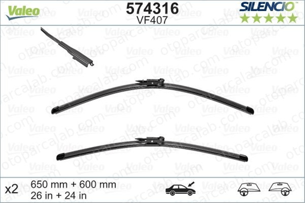 VALEO 574316 Silecek Süpürgesi Ön 650/600 mm - 26/24 inç MERCEDES-BENZ VANEO A1698200145 1698200145