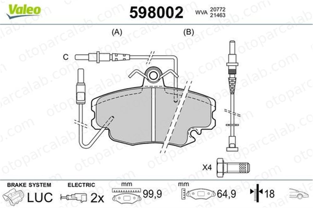 VALEO 598002 Fren Disk Balata Ön RENAULT CLIO II CLIO I 7701205355 6000008018