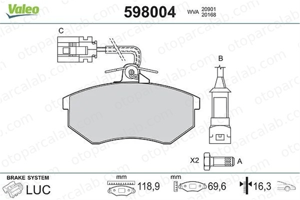 VALEO 598004 Fren Disk Balata Ön VW GOLF III PASSAT B3/B4 Variant 853698151 357698151A